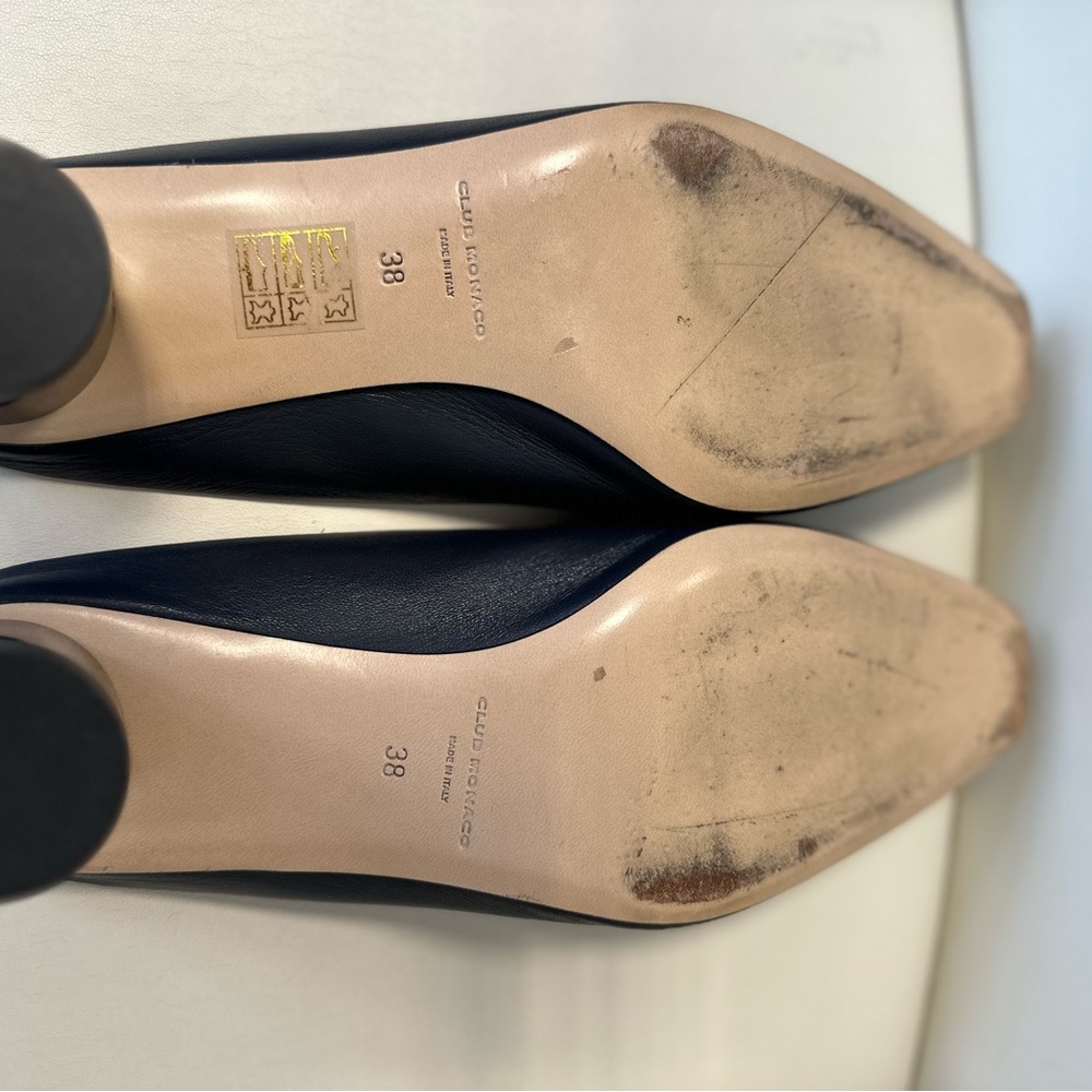 Club Monaco Aveena Block Heel Leather Mules Navy size 38 or 8 - Picture 8 of 13